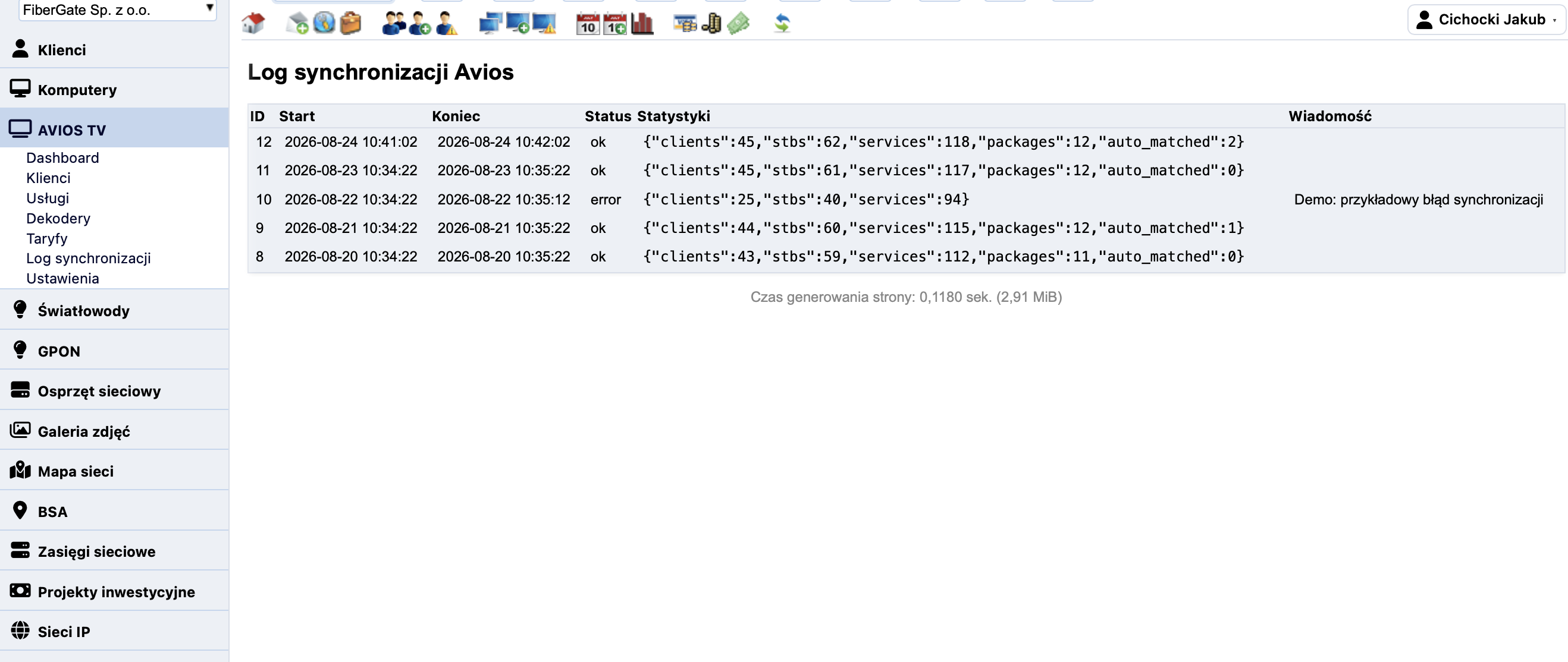 LMS Avios TV — log synchronizacji