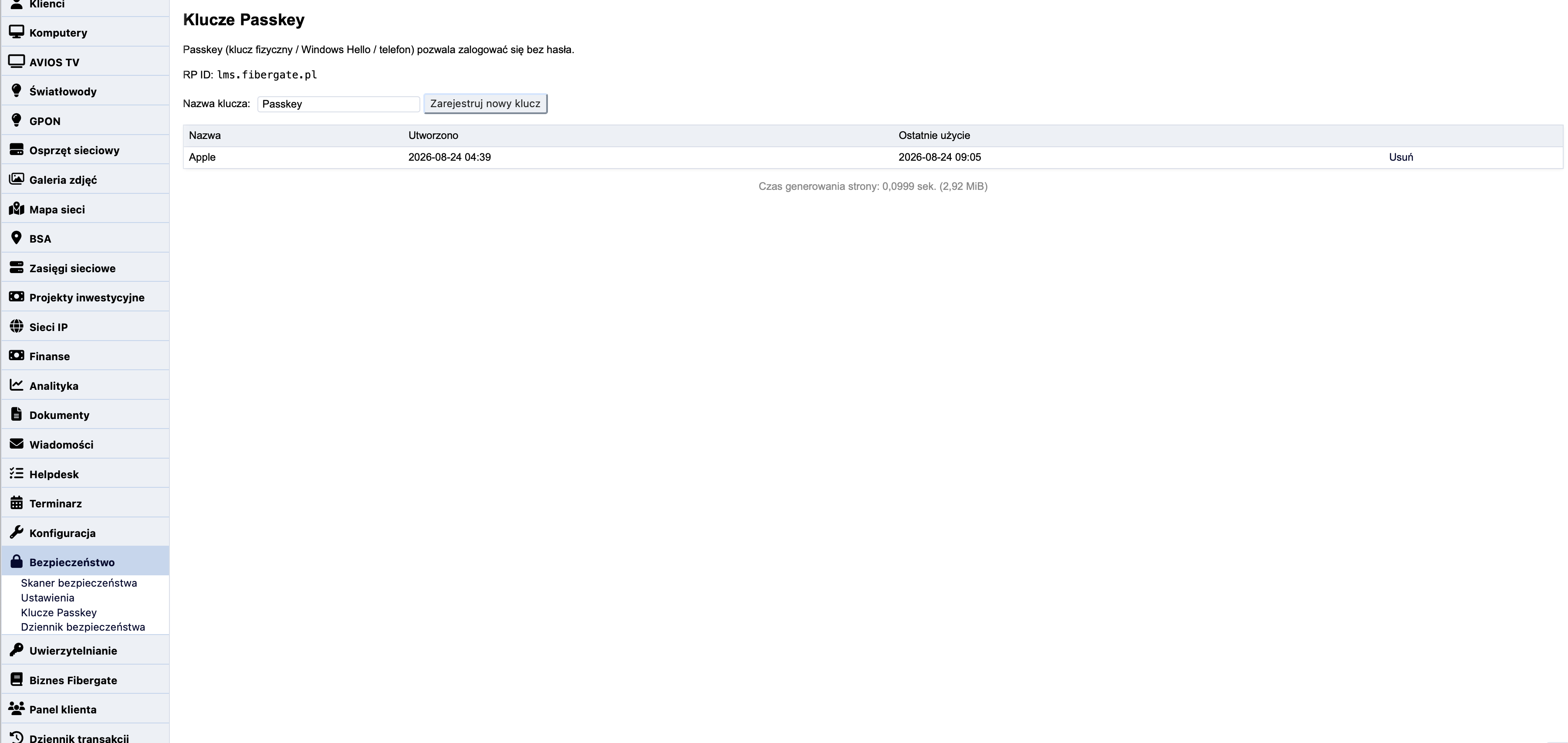 LMS Security — zarządzanie kluczami passkey