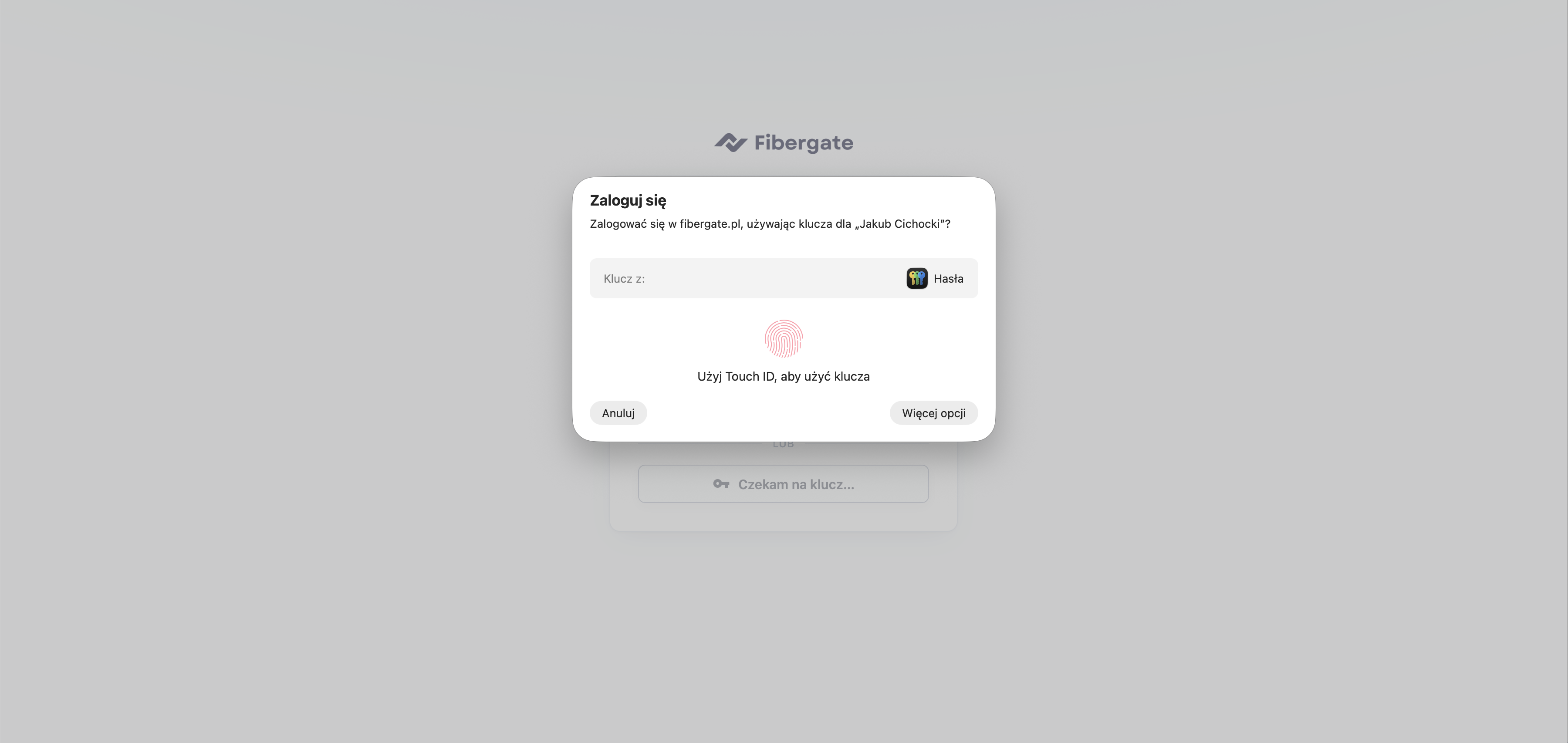 LMS Security — logowanie passkey na ekranie logowania LMS