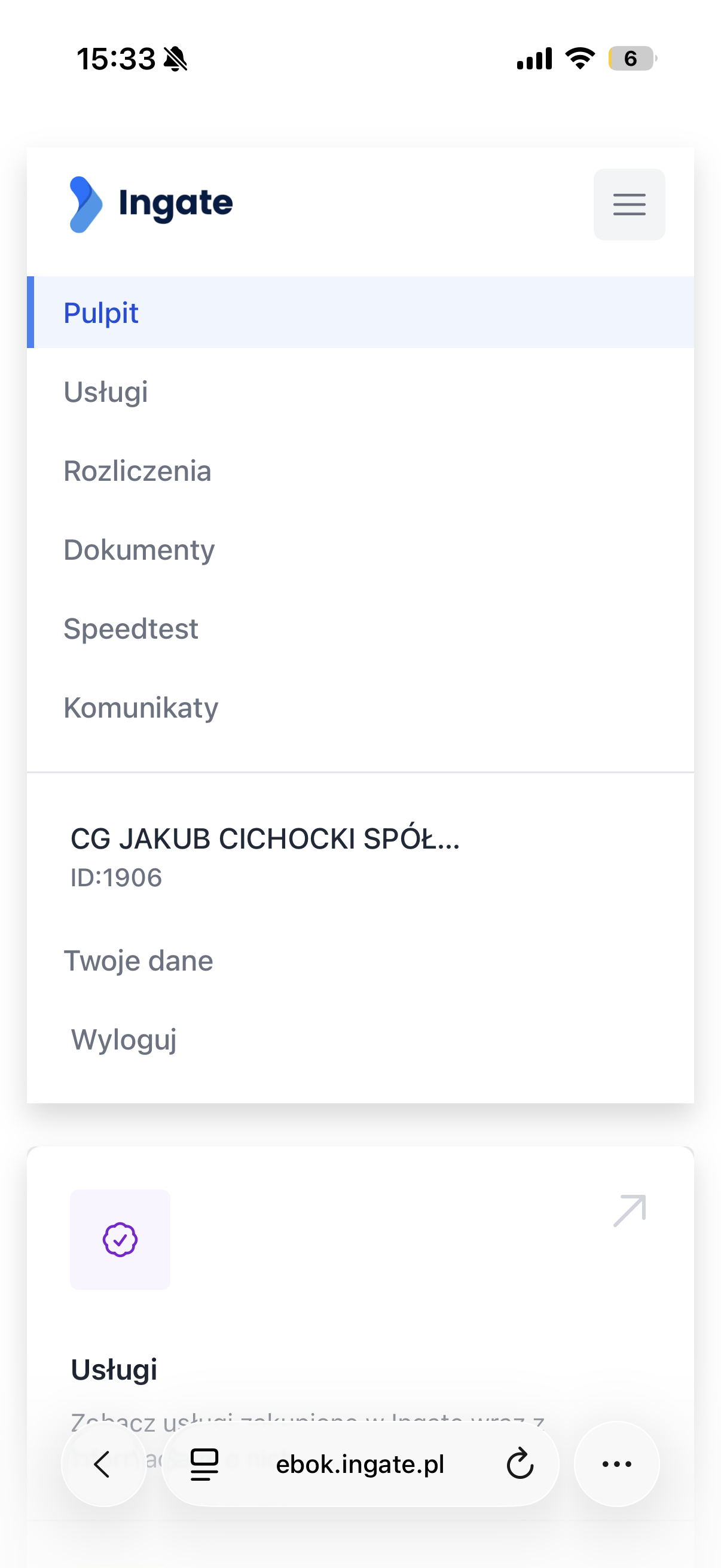 Menu LMSBOK na mobile